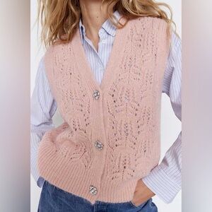 Zara Pink Knit Cardigan Vest Large